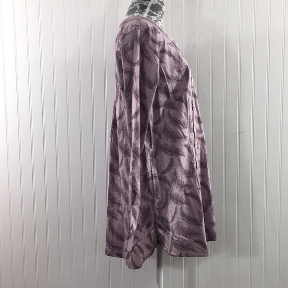Duluth Purple Feather Print Wrinkle Fighter Tunic Shirt Womens Large Button Up - Picture 2 of 12